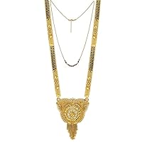 Presents Traditional Necklace Pendant Gold Plated Hand Meena 30Inch Long and 18Inch Short Free Size Chain Combo of 2 Mangalsutra/Tanmaniya/Nallapusalu/Black #Frienemy-2006