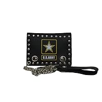 U.S. Army Star Emblem Black Genuine Leather Wallet with Chain (4 inch)