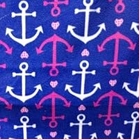Nautical Anchor Pink and White on Royal Blue Anti Pill Premium Fleece Fabric, 60” Inches Wide – Sold by The Yard