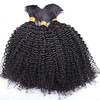 Afro Kinky Curly Human Hair Bulk Mongolian Braiding Bulk Hair No Weft Long Kinky Curly Human Hair Bundles Remy Hair Weaving Extensions 1Bundle/Order (14inch 1bundle, 1B(Natural Black))