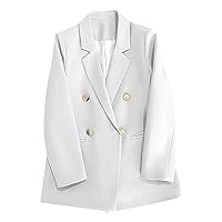 Womens Casual Blazer Jacket Double Button Long Sleeve Work Office Blazer Lapel Open Front Jacket Trendy Loose Suits