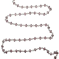 Rhodolite Garnet 3-4MM Faceted Rondelle Gemstone Beaded Rosary Chain by Foot For Jewelry Making - Silver Handmade Beaded Chain Connectors - Wire Wrapped Bead Chain Necklaces