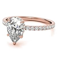 1.50 CT Pear Cut Colorless Moissanite Engagement Ring, Wedding Bridal Ring, Eternity Solid 10K Rose Gold Diamond Solitaire 5-Prong Pefect Ring for Wife