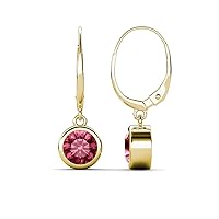 Pink Tourmaline 1.74 ctw Bezel Set Solitaire Dangling Earrings 14K Gold