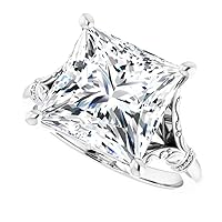 Moissanite Solitaire Engagement Ring, 4ct Colorless Stone, 925 Sterling Silver Setting with 18k Gold Accent Band