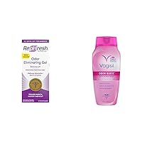 Odor Eliminating Vaginal Gel, 4ct (0.07oz) & Vagisil Feminine Wash for Intimate Area Hygiene, Odor Block, Gynecologist Tested, Hypoallergenic, 12 oz, (Pack of 1)