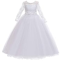 Big Girls Elegant Lace Tulle White Holy First Communion Flower Girl Dress 7-16