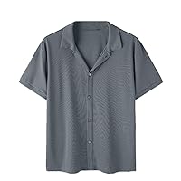 Men Shirt Solid Lapel Short Sleeve Korean Style Clothing Streetwear Summer Casual Shirts