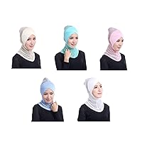 5 Pack Women Muslim Hijab Single Cross Mesh Hat Solid Color Modal Islamic Neck Cover Under Scarf Headwear Hat