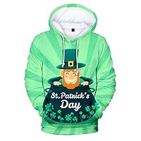 St. Patrick's Day 3D Digital Print Couple Casual Hoodie,Shamrock Letter and Green Hat Printed Long-Sleeved Sweatshirt.