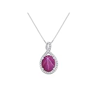 RYLOS Necklaces For Women 14K White Gold - Diamond & Star Ruby Pendant Necklace With 18