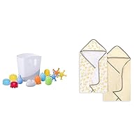 Ubbi Baby Bath Time Essential Gift Set, Includes Drying Bin and 11 Bath Toys, Dishwasher Safe, White | Burt's Bees Baby - Hooded Towels, Absorbent Knit Terry, Super Soft Single Ply, 100% Organic Cotton (Little Ducks, 2-Pack)