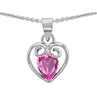 Pear Shape Created Pink Sapphire Heart Pendant Necklace Sterling Silver