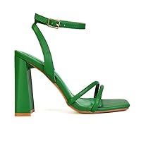 Womens Strappy Sandals Ladies Ankle Strap Square Toe Block Heeled Party Sandals