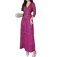 Long Wrap Dresses for Women Casual Printing Dress V-Neck Floral Maxi Tunic Irregular Slit Dress
