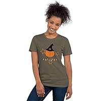 Halloween T-Shirt, Orange Pumpkin and Black Hat Themed Unisex Halloween Tee