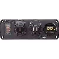 Blue Sea Systems 4366 Water-Resistant Accessory Panel with Circuit Breaker, 12V Socket, Dual USB Charger, Mini Voltmeter, Black