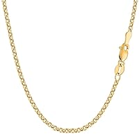 14k SOLID Yellow or White Gold 2.3mm Shiny Diamond Cut Rolo Chain Necklace Or Bracelet for Pendants and Charms with Lobster-Claw Clasp (7