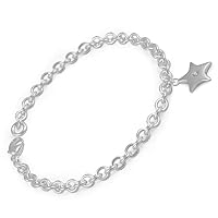 Children And Teenage Girls Silver Diamond Star Charm Bracelet (7 1/4 In)