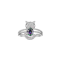 Rylos CAT Ring: 7X5MM Oval Gemstone & Diamonds - Sterling Silver Birthstone Jewelry for Women - Sizes 5-13 Available.