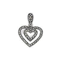 925 Sterling Silver Marcasite Love Heart Pendant Necklace Measures 23.4x16.4mm Wide Jewelry for Women