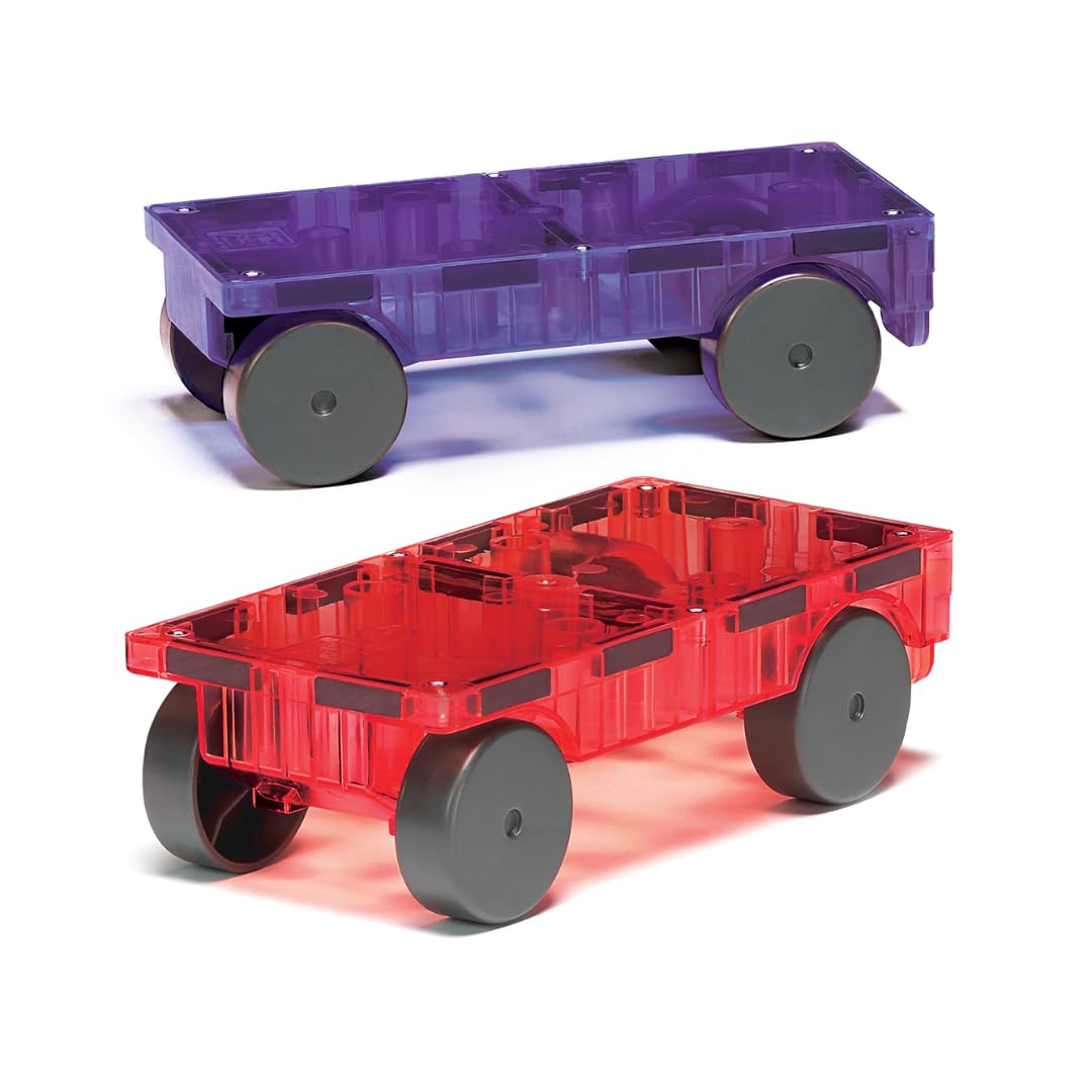 Magna Tiles Cars – Purple & Red 2-Piece Magnetic Construction Set, The Original Magnetic Building Brand