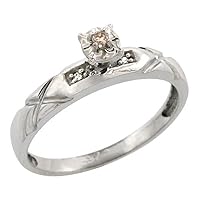 Sterling Silver Diamond Engagement Ring Rhodium Finish, 1/8 inch Wide