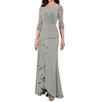 Lace Decoration Chiffon Strapless Mom Dresses Seven Sleeve A-Line Long Formal Evening Gowns