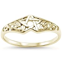 17596 Yellow Gold Plated Pentagram Celtic Star .925 Sterling Silver Engagement Ring