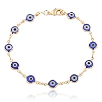 Gold Overlay with Navy Blue Mini Evil Eye Style 7.5 Inch Clasp Bracelet (T-326)