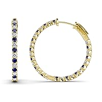 Blue Sapphire & Natural Diamond Inside-Out Hoop Earrings 1.35 ctw 14K Yellow Gold