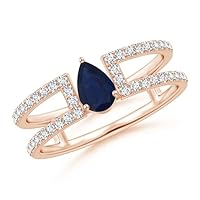 Pear Shape Blue Sapphire CZ Diamond Art Deco Band Ring 925 Sterling Silver 18k Rose Gold plated September Birthstone Gemstone Jewelry Wedding Engagement Women Birthday Gift