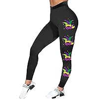 Mardi Gras Leggings for Women Fancy Mask Graphic Legging Tights Stretchy Yoga Pants High Waisted Tummy Control Running Pants