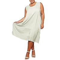 Womens Plain Oversize Baggy Smock Dress Ladies Sleeveless Round Neck Summer Dress One Size Fits US 4-22