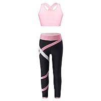 Kids Girls Crop Tops and Athletic Leggings 2 Pieces Activewear Set Leopard Print Gym Yoga Workout Outfits