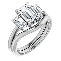 10K Solid White Gold Handmade Engagement Rings 2.5 CT Emerald Cut Moissanite Diamond Solitaire Wedding/Bridal Rings Set for Women/Her Propose Ring