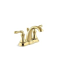 KOHLER 393-N4-PB Devonshire Centerset 4 inch Bathroom Faucet with Pop-Up Drain Assembly, 2-Handle Bathroom Sink Faucet, 1.2 gpm, Vibrant Polished Brass