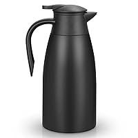 60 Oz Stainless Steel Thermal Coffee Carafe, Double Walled Vacuum Insualted Carafe, 12 Hour Heat Retention, for Hot & Cold Water, Coffee, Tea, Milk, Beverage Dispenser - 2 Liter (Black)