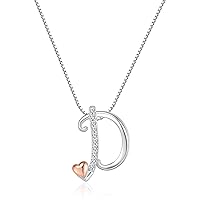 DISIMIE Silver Initial Name Necklaces for Women Girls, Letter Heart Pendant Necklace Aesthetic for Best Friend, Personalized Cute Chain Jewelry Birthday Anniversary Mother's Day Gift