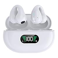 Wireless Ear Clip Bone Conduction Earbuds, Bluetooth 5.3, Up to 18 Hours Playtime, 350mAh Battery, Lightweight, Wireless Bluetooth Earbuds for Cycling, Sport, Running, Driving,White