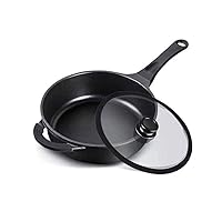 Black Saucepan - with Tempered Glass Lid, Wrought Aluminum, Anti-scratch Coating, Dishwasher Safe