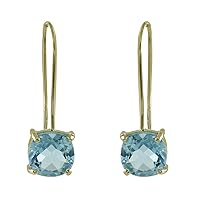 Blue Topaz Cushion Shape Gemstone Jewelry 10K, 14K, 18K Yellow Gold Drop Dangle Earrings For Women/Girls