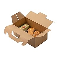 Restaurantware Bio Tek 10.2 x 5.9 x 6.9 Inch Treat Boxes With Handles 100 Rectangle Gable Boxes - With Secure Tab Grease-Resistant Kraft Paper Cardboard Lunch Boxes Recyclable
