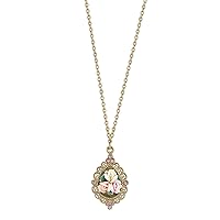 1928 Jewelry Pink Crystal And Ivory And Pink Porcelain Rose Pendant Necklace For Women 16