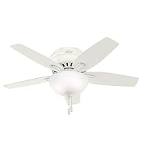 Hunter Fan Company, 51080, 42 inch Newsome Fresh White Low Profile Ceiling Fan with LED Light Kit and Pull Chain