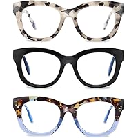 Readers for Women Oprah Style 3 Pack Square Oversized Reading Glasses with Spring Hinge Blue Light Blocking Ladies