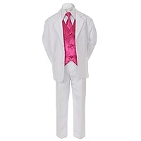 7pc Fuchsia Pink Vest Necktie Boy Baby Toddler Kid White Formal Suit Tuxedo S-20