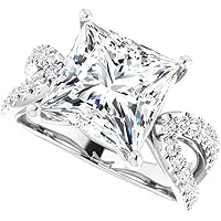 Moissanite Star 5 CT Princess Cut Colorless Moissanite Engagement Ring, Wedding/Bridal Ring Set, Solitaire Halo Style, Solid Sterling Silver Vintage Antique Anniversary Promise Ring Gift for Her