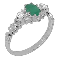 925 Sterling Silver Natural Emerald & Diamond Womens Antique Ring - Sizes 4 to 12 Available