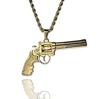 Men Women Gun Revolver Pistol Revolver Riffle Solid 14k Gold Finish Pendant Stainless Steel Real 2.5 mm Rope Chain Necklace, Mens Jewelry, Gold Pendant, Rope Necklace, Pistol Pendant, Gun Pendant